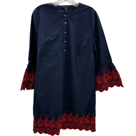 J.Crew Tops - J.Crew Navy Blue Eyelet Embroidered Bell Sleeve Tunic Midi Dress Women's‎ Large